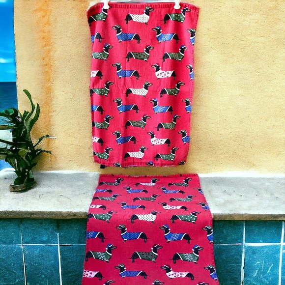 Kensie Home Christmas Tea Hand Towels Dachshund Dogs Set of 2 - Picture 1 of 13
